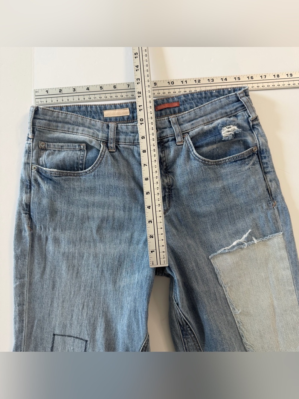 Anthropologie Pilcro Jeans Womens 29 Laidback Mid Rise Patchwork Flare Boho - Picture 9 of 11